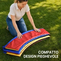 HOMCOM Copertura Tappeto Elastico Ø305x1.5 cm Pieghevole e Portatile, Protezione Trampolino da Giardino in Plastica, PE e Schiuma EPE, Nessun Foro per Palo, Rosso, Blu e Giallo(m-7)