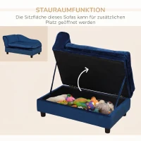 PawHut Sofa dla zwierząt ze schowkiem, miękką poduszką, nośność do 15 kg, pluszowe obicie, rama z twardego drewna, Niebieski(m-5)