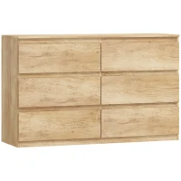 HOMCOM Commode 6 tiroirs meuble de rangement sans poignées design minimaliste 120 x 39 x 75 cm chêne(m-1)