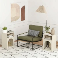 HOMCOM Lot de 2 tables de chevet, table de nuit avec compartiments ouverts, design arqué, 40 x 30 x 60 cm, crème(m-6)