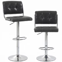HOMCOM Bar Stools Modern PU Leather Adjustable Breakfast Bar Stools Backrest Set of 2 Grey(m-1)