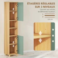 HOMCOM Meuble de salle de bain meuble de rangement 2 placards 2 compartiments ouverts étagères réglables 30 x 30 x 166 cm, vert(m-5)