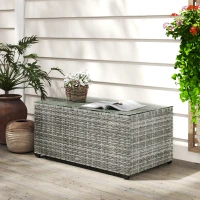 Outsunny 90 x 50cm Glass-Top Rattan Side Table - Light Grey(m-10)