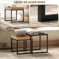 HOMCOM Lot de 2 tables basses gigognes carrées, tables gigognes de salon avec cadre en acier, style moderne, noir(m-5)