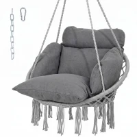 Outsunny Hanging Chair Outdoor Hammock Chair with Soft Cushion, Cotton Rope Boho Style Swing Chair, Hanging Garden Swing Seat for Indoor Outdoor, Dark Grey(m-10)