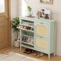 HOMCOM Narrow Shoe Cabinet, Boho Slim Shoe Storage Cabinet with 4 Flip Drawers, Holds 20 Pairs, Light Green(m-8)