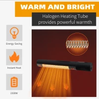 Outsunny Outdoor Patio Garden Warmer 1500W Wall Mounted Electric Infrared Halogen Heater with Remote Control Black(m-7)