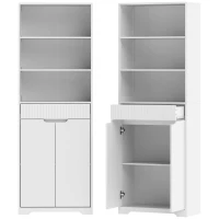 HOMCOM Meuble de salle de bain haut, 2 portes à fermeture douce, tiroir, 3 compartiments ouverts et étagères réglables, blanc(m-1)