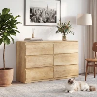HOMCOM Commode 6 tiroirs meuble de rangement sans poignées design minimaliste 120 x 39 x 75 cm chêne(m-7)