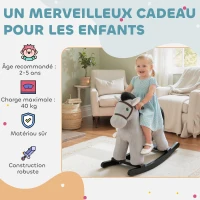 AIYAPLAY Cheval à bascule pour enfants, jouet à bascule bébé en peluche avec eouetffet sonore et poupée, 71 x 26 x 55 cm, gris(m-9)