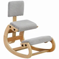 HOMCOM Cadeira de Joelhos Ergonômica com Encosto Assento Ajoelhado Basculante Estofado em Veludo Cotelê Cinza Claro(m-1)