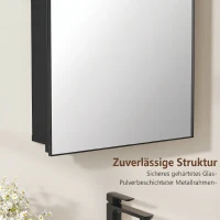 HOMCOM Spiegelschrank Bad Gewölbter Badezimmerschrank mit 180° Tür, 3 Regalen, aus Metall Schwarz 50 x 12 x 76 cm(m-7)