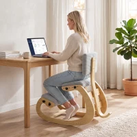 HOMCOM Cadeira de Joelhos Ergonômica com Encosto Assento Ajoelhado Basculante Estofado em Veludo Cotelê Cinza Claro(m-10)
