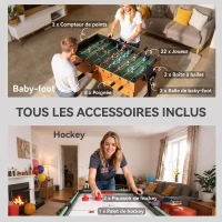 SPORTNOW Table MultiJeux 5 en 1 Babyfoot Billard Air Hockey Ping-Pong et Basket Accessoires 134x108x144cm Marron Noyer(m-7)