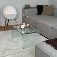 HOMCOM Stabiler Couchtisch aus Glas, einteiliges Design, schlicht und modern, 80 x 45 x 35 cm, Transparent(m-7)