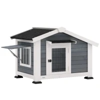 PawHut Niche pour Chien Extérieur Abri Jardin Surélevé Plancher Amovible Auvent de Porte et Toit Imperméable 98x76x69,5cm Gris(m-1)