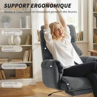 HOMCOM Chaise Bureau Ergonomique, Fauteuil de Bureau Inclinable, Hauteur Réglable, Appui-tête, Dossier Haut, Gris Foncé(m-5)