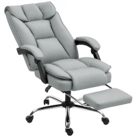 HOMCOM Chaise de bureau ergonomique, fauteuil de bureau inclinable avec repose-pieds, hauteur réglable, pivotante 360°, gris(m-17)