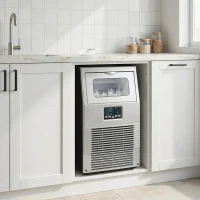 HOMCOM Kommerzielle Eiswürfelmaschine, LED-Beleuchtung, leicht lesbare Anzeigen, mit Schaufel, Silber(m-2)