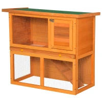 PawHut Clapier à lapin cage à lapin 2 étages plateau coulissant rampe et toit ouvrant 90L x 45l x 80H cm(m-11)