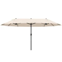 Outsunny Parasol de Jardin Exterieur 4,6 x 2,7 m, Grand Parasol Double Rectangulaire avec Manivelle, Polyester 180 g/m², Crème(m-11)
