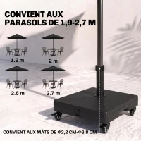 Outsunny Pied de parasol base de lestage parasol carré 4 roulettes dim. 45L x 45l x 39H cm HDPE noir(m-4)