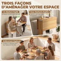 HOMCOM Ensemble table salle à manger pliante avec 4 chaises, table de cuisine avec chaises pour 4 personnes, roulettes, chêne(m-4)