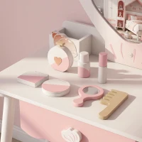 AIYAPLAY Kids Vanity Set, Kids Dressing Table with Chair, Acrylic Mirror, Lighted Bulbs, 7-Piece Accessories, for 3-8 Years, Pink(m-9)
