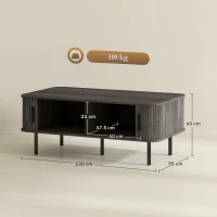 HOMCOM Coffee Table with Storage, Living Room Table with Slatted Tambour Sliding Doors and Adjustable Foot Pads, Rectangular Coffee Table with Elevated Base for Living Room, Grey Wood-Effect(m-3)