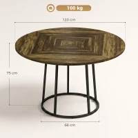 HOMCOM Dining Table Space Saving Kitchen Table Spliced Tabletop Conical Metal Base 120 cm Round Rustic Brown(m-3)