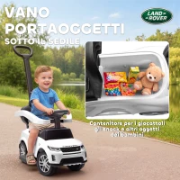 AIYAPLAY Macchina Cavalcabile Licenza Land Rover con Maniglia e Barriera, in PP e Acciaio, 84x40x94.5 cm, Bianco(m-5)