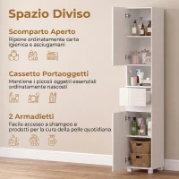 HOMCOM Mobiletto Bagno Alto Lucido con Cassetto e Ripiani Regolabili(m-4)