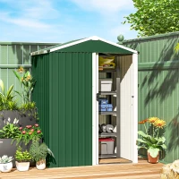 Outsunny Casetta da Giardino in Acciaio 1.1m² con Porta Scorrevole Bloccabile, 136x87x179 cm, Verde(m-9)