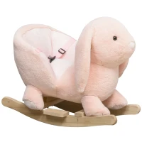 HOMCOM Cheval à Bascule Jouet à Bascule Lapin pour Enfants 18-36 Mois Fauteuil intégré Ceinture de sécurité Fonction sonore clapissement Rose(m-1)