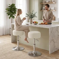 HOMCOM Banqueta de penteadeira em PU, banqueta de maquiagem giratória, banqueta de bar regulável em altura 51-66 cm, creme(m-10)
