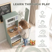 AIYAPLAY Cuisine enfant jouet d'imitation, dinette enfant avec cuisinière, évier, micro-ondes, 5 accessoires, vert(m-8)
