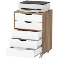 Vinsetto Caisson bureau mobile, meuble rangement bureau sur roulettes, 5 tiroirs, 47,5 x 39,5 x 67,5 cm, blanc et chêne(m-12)
