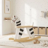 AIYAPLAY Cheval à Bascule pour Enfant, Jouet à Bascule pour Enfant avec Base en Bois et Dossier, 18 Mois à 3 Ans, Noir et Blanc(m-8)