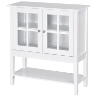 HOMCOM Aparador de Cozinha Moderno com 2 Portas em Vidro Temperado Prateleira Ajustável 80x28x84 cm Branco(m-7)