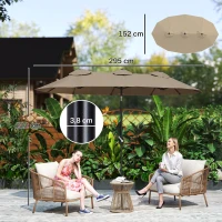 Outsunny Ombrellone da Giardino Doppio Inclinabile con Apertura a Manovella, 295x152x222 cm, Cachi(m-3)