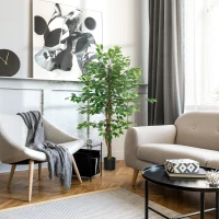 HOMCOM Plante artificielle ficus hauteur 1,50 m tronc branches liane lichen feuilles grand réalisme pot inclus vert(m-10)