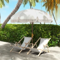 Outsunny Parasol de plage parasol d'extérieur rond parasol à frange protection UV 40 + avec 8 baleines gris clair(m-2)