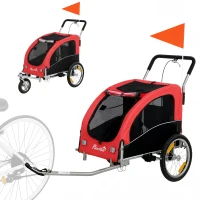 PawHut Remorque Vélo Chien 2-en-1 pour Chien Moyen avec Suspension, Pneus à Dégagement Rapide, Réflecteurs, 160x71x101cm, Rouge(m-1)