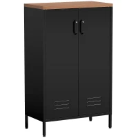 HOMCOM Aparador de Metal con 2 Puertas y Estante Regulable, para Salón/Estudio, Negro(m-1)