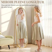 HOMCOM Grand miroir sur pied, miroir ovale, cadre en métal doré, avec support pour entrée, chambre, dressing, 40 x 160 cm(m-4)