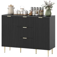 HOMCOM Buffet meuble cuisine rangement avec 3 tiroirs, étagères réglables, placards à portes cannelées, 120 x 40 x 90 cm, noir(m-14)