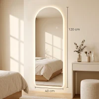 HOMCOM Grand miroir mural 120 x 40 cm avec éclairage LED miroir arqué, intensité variable et 3 couleurs d'éclairage transparent(m-3)