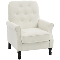 HOMCOM Fauteuil de salon, canapé 1 place avec assise rembourrée épaisse, coussin à ressorts, tissu en lin, 69x75x90cm, crème