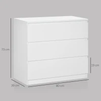 HOMCOM Cassettiera 3 Cassetti Moderna senza Maniglie per Camera e Soggiorno, 80x39x73 cm, Bianco(m-3)
