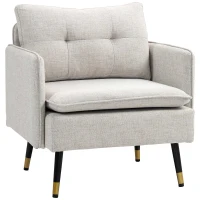 HOMCOM Fauteuil scandinave dossier capitonné avec passepoil en tissu 76 x 68 x 80 cm crème et pieds en métal noir et doré(m-12)